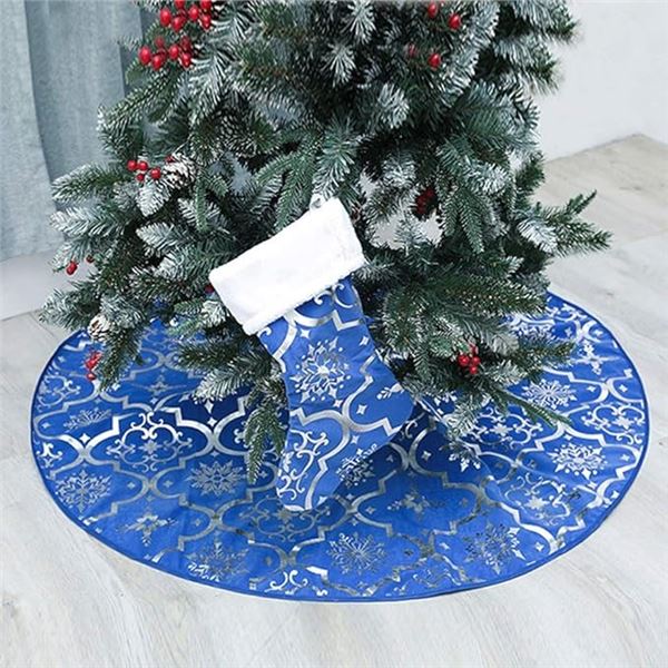 2 Christmas Stocking + Christmas Tree Skirt Sets (48" Size Skirt) - Blue/White - Brand New
