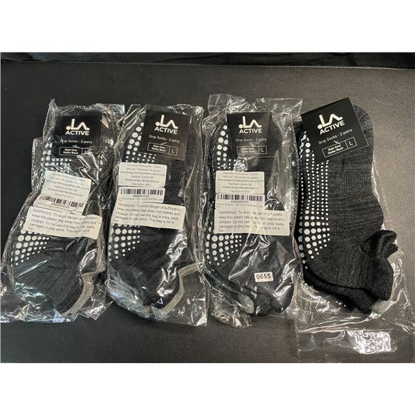 4 Packs of LA Active Grip Socks (Size L) - 2 Pairs Per Pack/8 Pairs Total - Brand New