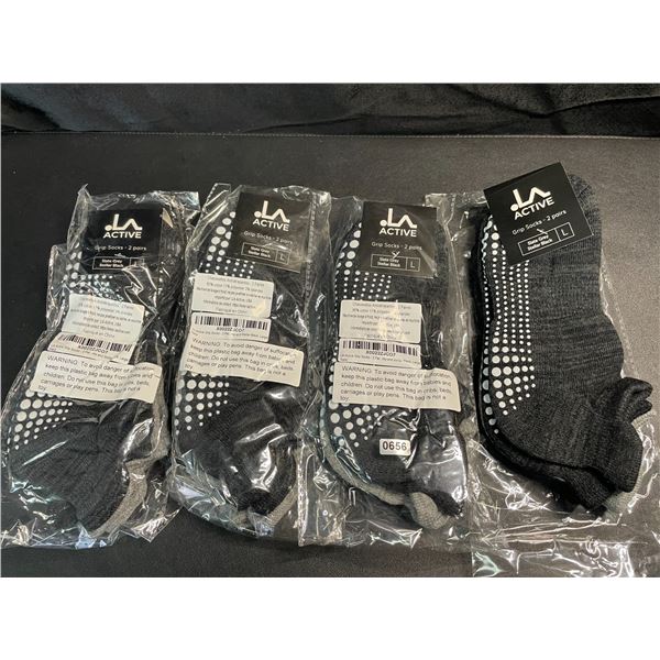 4 Packs of LA Active Grip Socks (Size L) - 2 Pairs Per Pack/8 Pairs Total - Brand New