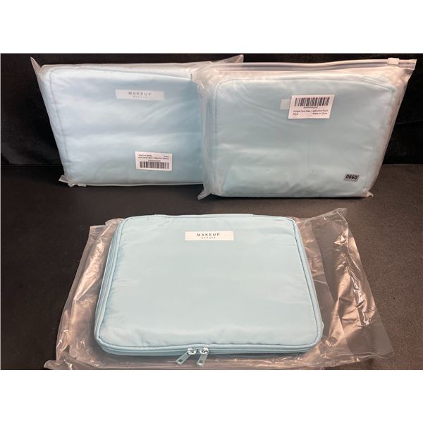 3 Makeup/Cosmetic Storage Bag Sets - Baby Blue Exterior/Gold Interior - Brand New