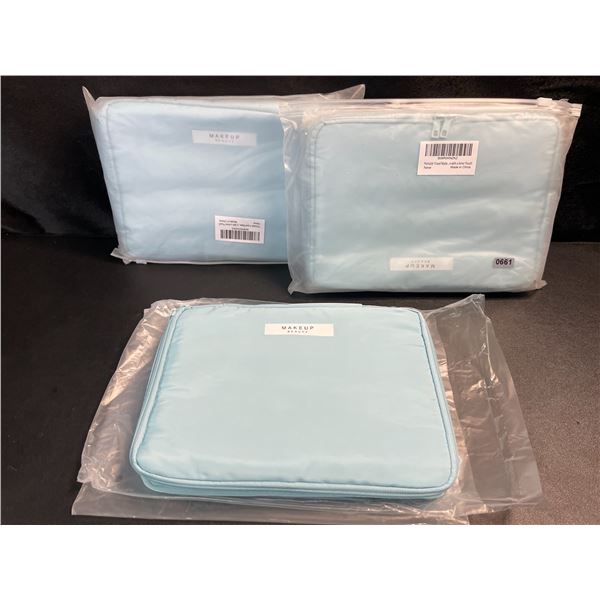 3 Makeup/Cosmetic Storage Bag Sets - Baby Blue Exterior/Gold Interior - Brand New