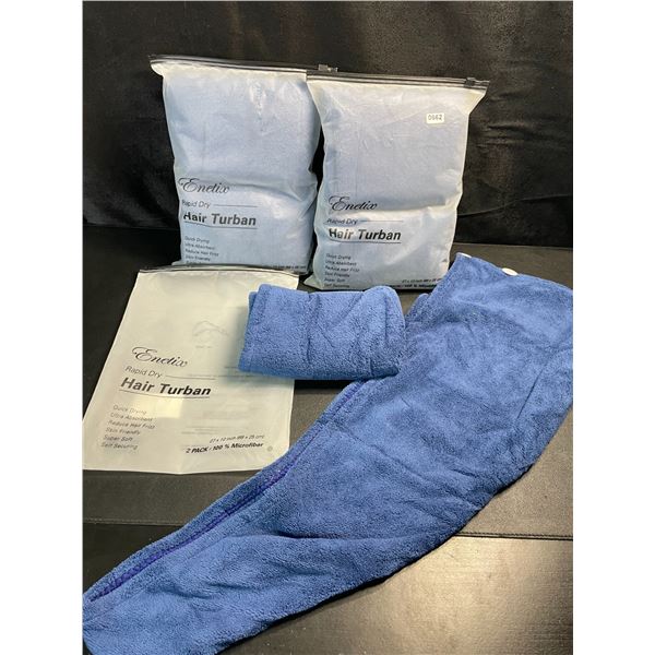 3 Packs of Enetix Rapid Dry Hair Towel Turbans - 2 Per Pack/6 Total - Blue - Brand New!