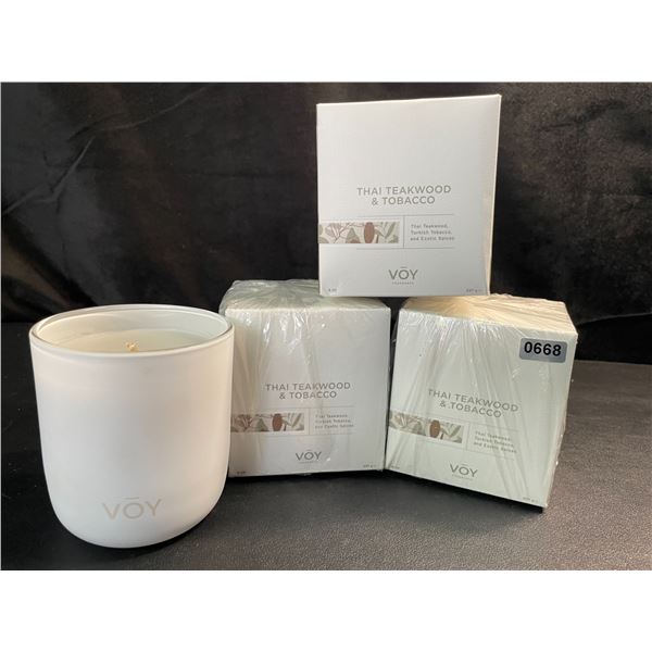3 VOY Thai Teakwood & Tobacco Scent Candles - 8oz - Brand New