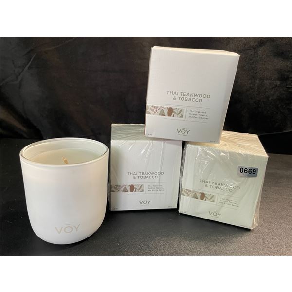 3 VOY Thai Teakwood & Tobacco Scent Candles - 8oz - Brand New