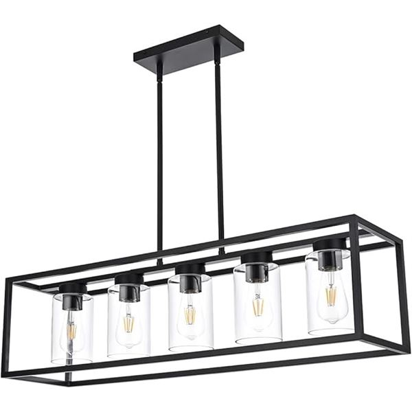 1 Modern Large 5-Light Farmhouse Chandelier for Kitchens - Black - 35.7" W - Brand New in Box!
