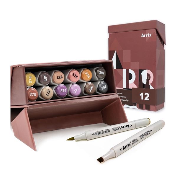 Arrtx 12PC Skin Tone Alcohol Ink Set - Chisel Tip and Brush Tips - New