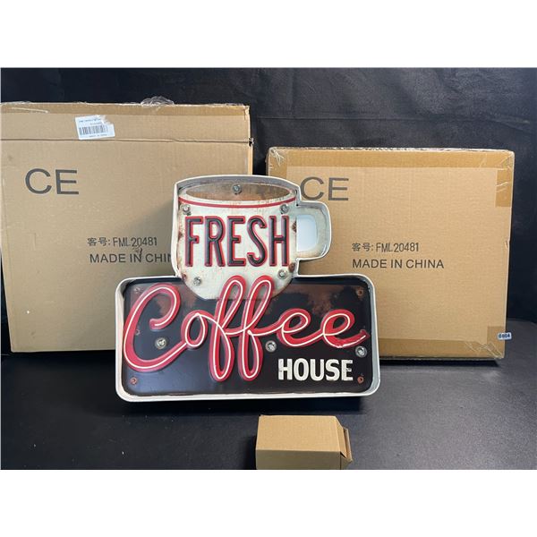 2 Light-Up LED Fresh Coffee House Home Kitchen Decor Signs/Bar Signs - Brand New!