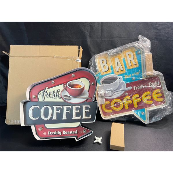 2 Light-Up LED Fresh Coffee/Coffee Bar Kitchen Decor Signs - Brand New!