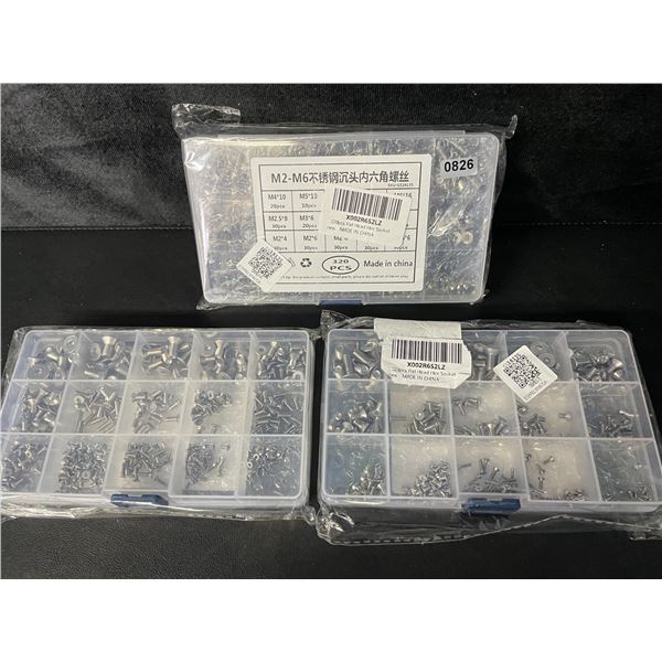 3 Packs of Assorted Flat Head Hex Socket Screws/Hardware - 320pcs Each - New