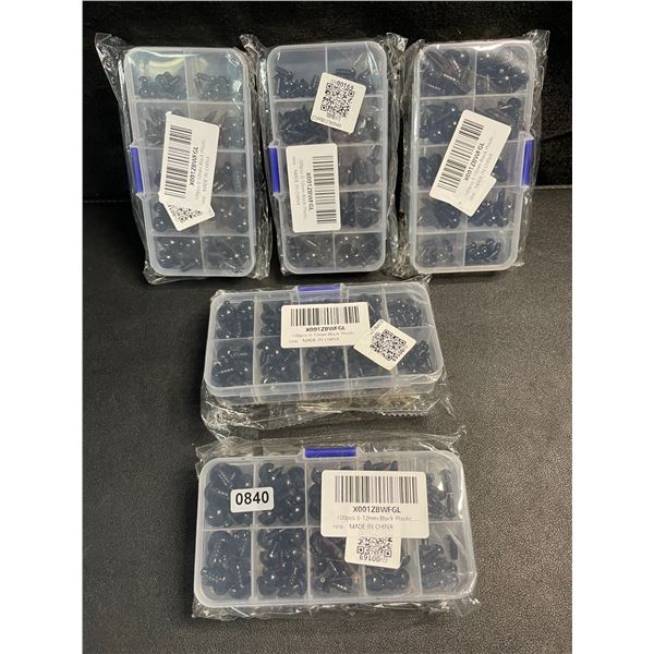 5 Packs of Black Plastic Safety-Eyes for Toy Plushie Making (Crochet/Knitting) - (100pcs Each) New!