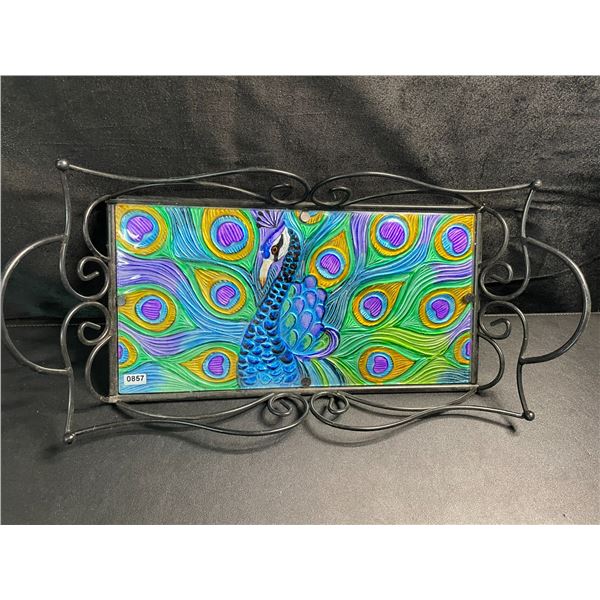 1 Peacock Metal Serving Tray - 15 Inch Size