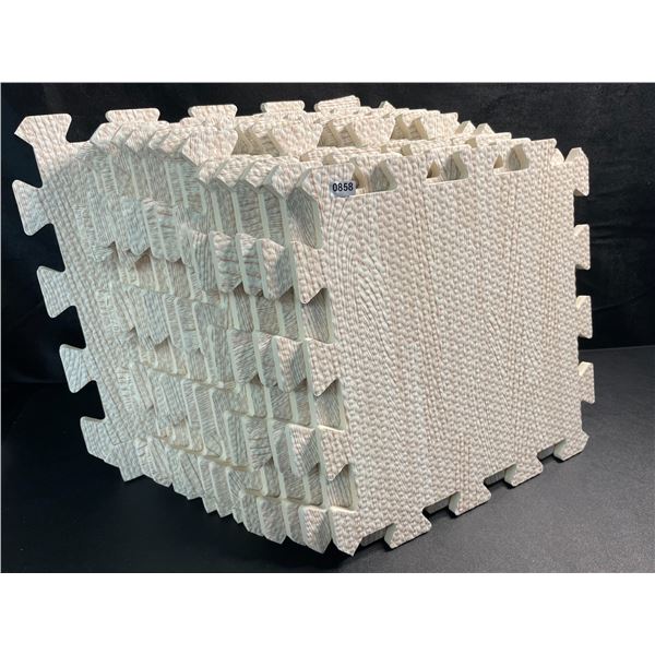 16PC White Wood Design Square Puzzle Floor Mats (11.8"x11.8" Size) - Anti-Fatigue Play Mats