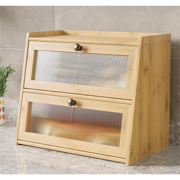 1 Kelbel Double-Layer Large Bamboo Bread Box for Kitchen Counters - New in Box