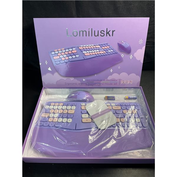 1 Ergonomic Wireless Keyboard and Mouse Set - Purple - New