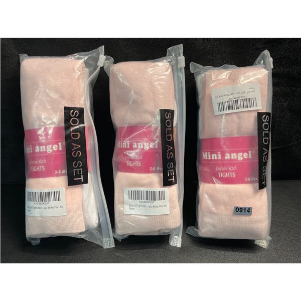 3 Packs of Baby Girls Cotton Tights - Size 3-6 month - 3 Per Pack (Grey/White/Red) - Brand New!