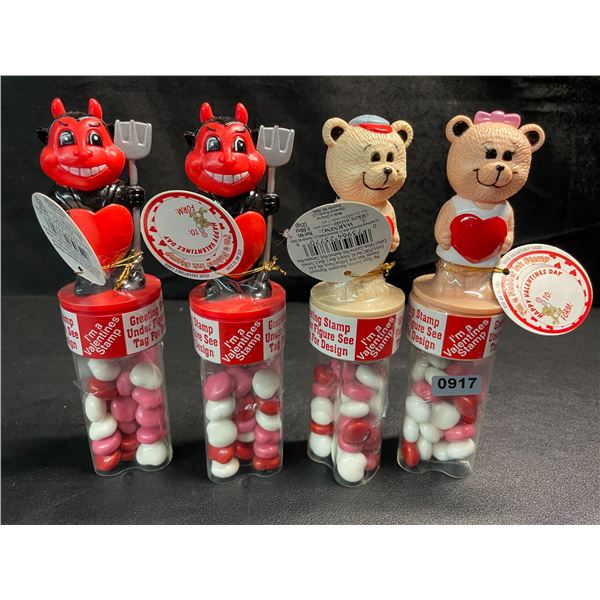 4 Valentines Greeting Stamp/Candy Dispensers - New