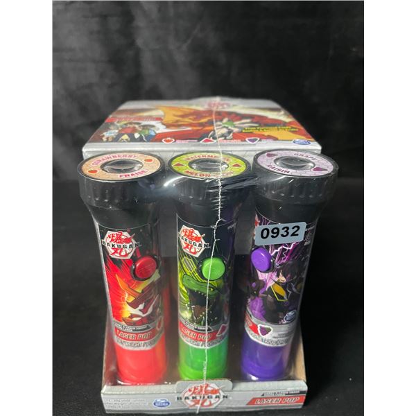 1 Case of Bakugan Laser Pops Candy Lollipops - Strawberry, Watermelon, Grape - 12 Units - New Sealed