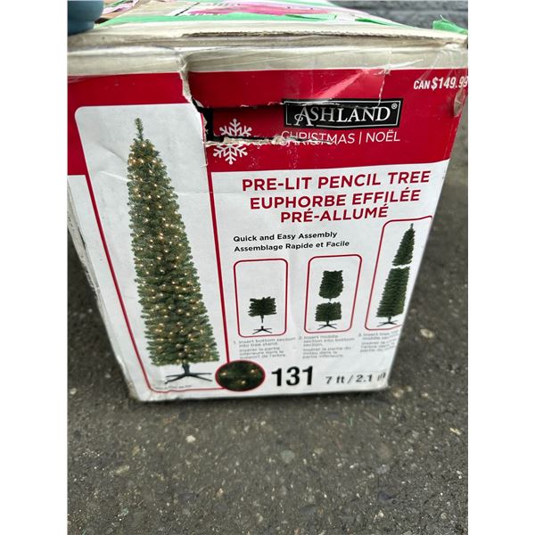 1 Ashland 7FT Artificial Christmas Pencil Tree - Used (Untested)