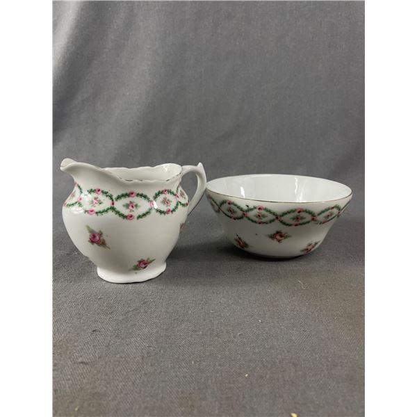 Vintage Porcelain Cream and Sugar Set w/ Rose Wreath Design
