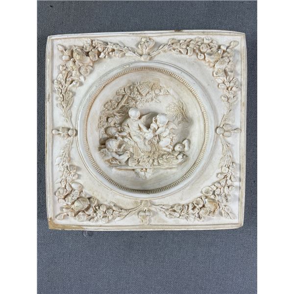 Vintage 5.5" x 5.5" Plaster Wall Plaque w/ Cherubs