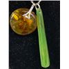 Image 2 : Silver Chain w/Dark Green B.C. Jade & Amber Pendants
