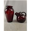 Image 1 : Vintage Royal Ruby Red Tilted Pitcher and 9" Tall Vase