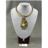 Image 1 : Outstanding Bib Choker Necklace w/ Decorated Genuine Agate Stone Pendant