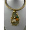 Image 2 : Outstanding Bib Choker Necklace w/ Decorated Genuine Agate Stone Pendant
