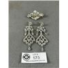 Image 1 : Vintage Rhinestones Brooch & Pair Of Dangle Earrings