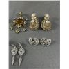 Image 2 : Variety Pairs Of Rhinestone Earrings & One Large Pendant