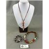 Image 1 : 2 Unique Glass Beads Necklaces & 1 Bracelet