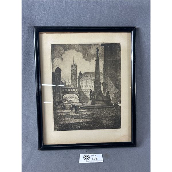 Framed Etching 1920's by Bela Kron Wll Listed Artist