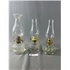 Image 1 : Lot of 3 Vintage Clear Glass  Oil Lamps with Chimneys 2 are Fingerling