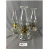 Image 1 : Lot of 3 Vintage Clear Glass  Fingerling Oil Lamps with Chimneys