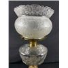 Image 2 : Lot of 2 Antique Hurricane Lamps with Etched Glass Designs & Porcelain Bases. 1 Base Broken, Please 