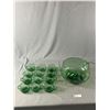 Image 1 : Vintage Green Glass Punch Bowl with 12 Cups and Ladle