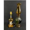 Image 1 : 2 Vintage Oil Lamps. 1 Green Glass with Amber Chimney, and 1 Electical Oil Lamp Style Lamp