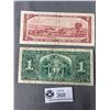 Image 2 : Lot of 2 Bank of Canada Banknotes. 1937 $1 Note and a 1954 $2 Note