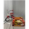 Image 1 : 1976 Mack Bulldog Die Cast Locking Coin Bank In Original Packaging, with Small Toy Tricycle