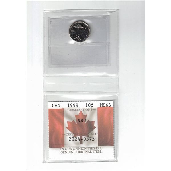 1999 Canada 10¢; NBU, Certified PCCS MS66, Professional Coin Certification System