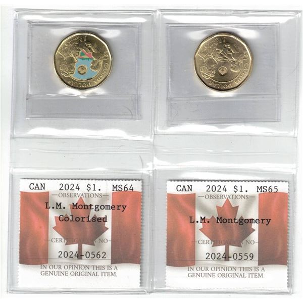 2 x 2024 $1. L.M. Montgomery,  PCCS MS64 Color & MS65 Color,  Professional Coin Certification System