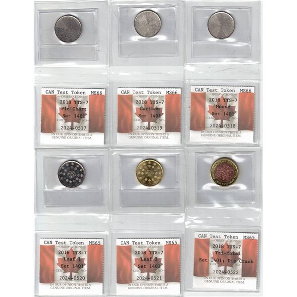 R&D Security Test Token Set, PCCS MS-66,65 and Tri-Metal Die Crack Variety Token