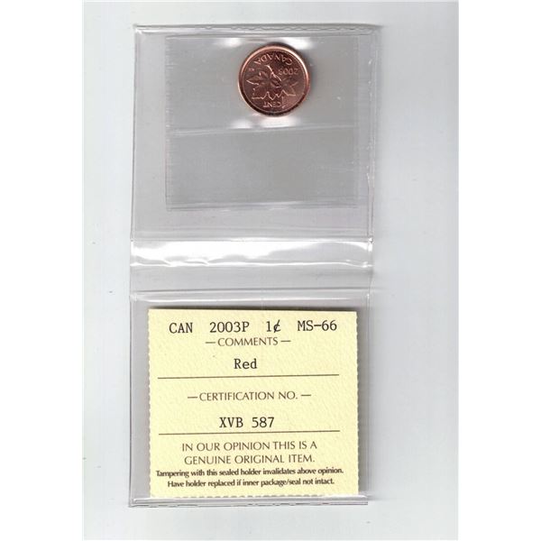 2003P Canada 1¢; Red, Certified ICCS MS66
