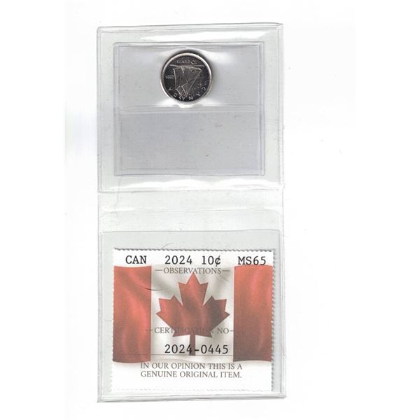 2024 Canada 10¢ Certified PCCS MS65, Professional Coin Certification System