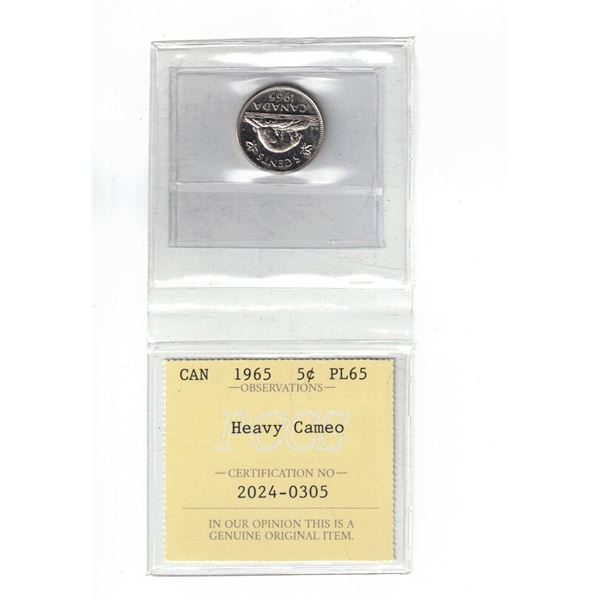 1965 Canada 5¢; Heavy Cameo, Certified PCCS PL65, Professional Coin Certification System