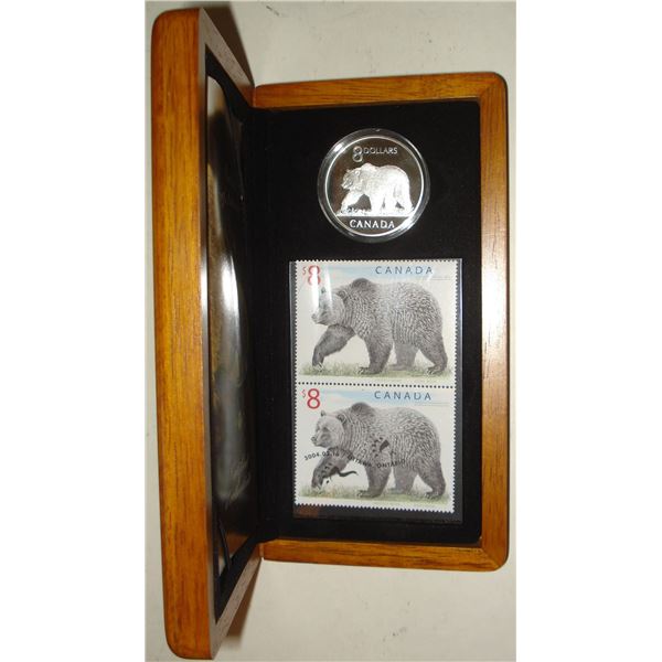 2004 Fine Silver Grizzly Bear Coin and Stamp Set (Tax exempt)