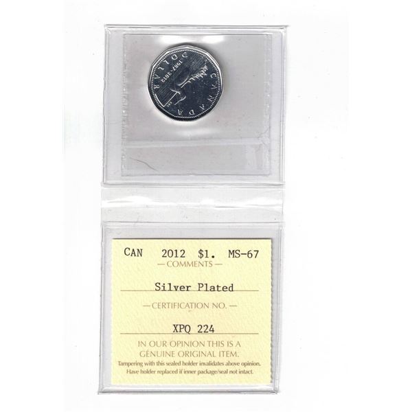2012 $1. Loon Silver Plate ICCS MS67