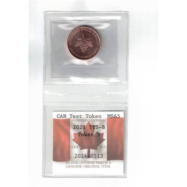 2021 Test Token 5, Certified PCCS MS65, Professional Coin Certification System