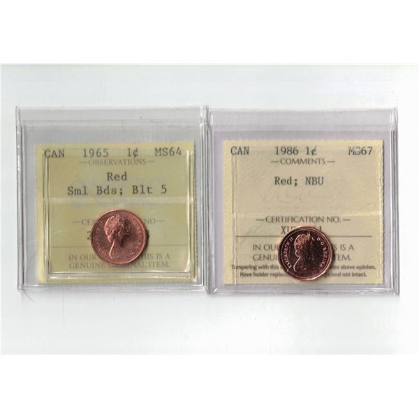 PCCS 1965 1¢ MS64 Smlbds B5, ICCS 1986 1¢ MS67 NBU
