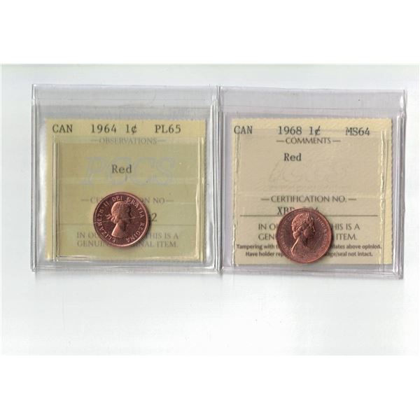 PCCS 1964 Canada 1¢ PL65, ICCS 1968 Canada 1¢ MS64